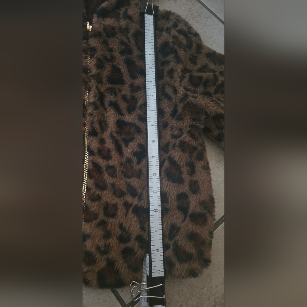 Kids Leopard Print Faux Fur Jacket - Brown - Picture 6 of 7